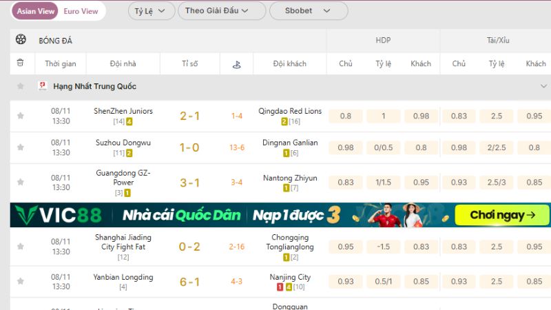 KQBD 247 cập nhật Hạng Nhất Trung Quốc chính xác