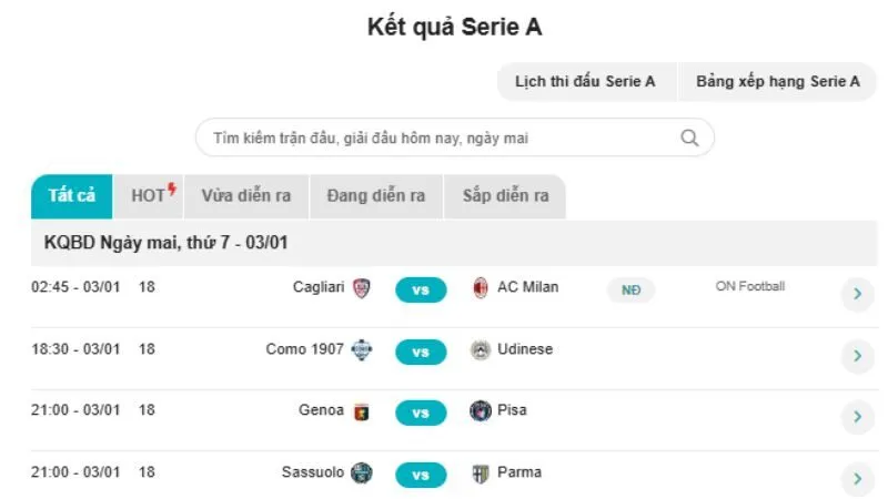 KQBD 24h mang đến kết quả Serie A nhanh nhất