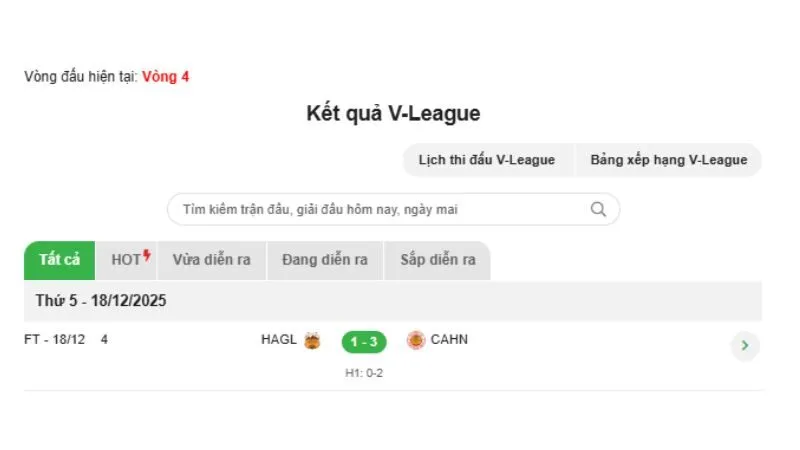 KQBD 24h cập nhật kết quả V.League 1 nhanh, chính xác